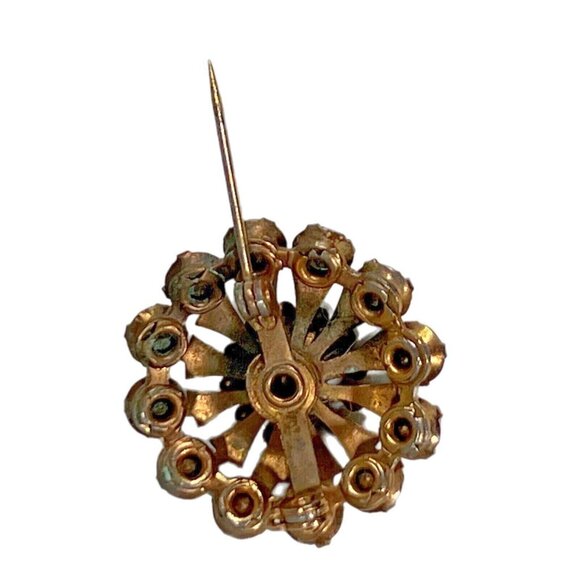 Vtg Round Cluster Pin Brooch Aqua stone (glass?) white enamel goldtone Jewelry - Picture 6 of 8